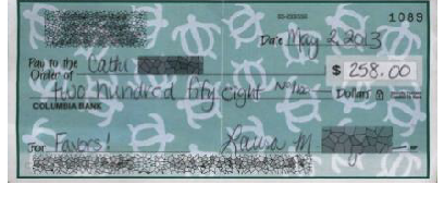 Original bank check with turtle background