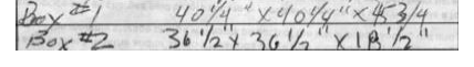 Original handwritten box dimensions