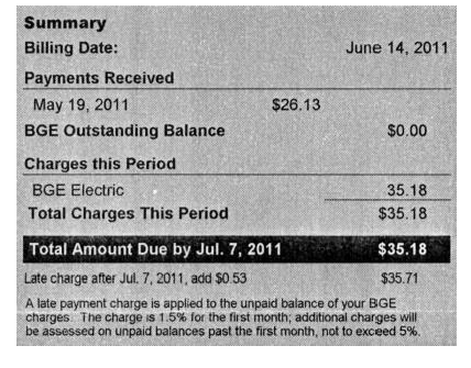 Original shaded BGE utility bill